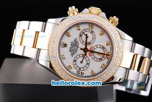 Rolex Daytona Oyster Perpetual Automatic Two Tone with Diamond Bezel,White Dial and Diamond Marking - Click Image to Close